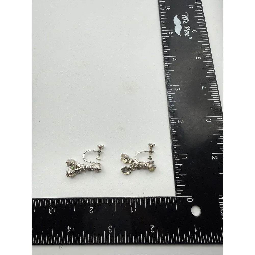 Vintage Clear Rhinestone Screw Back Earrings‎ Silver Tone Cascading Drop Bridal